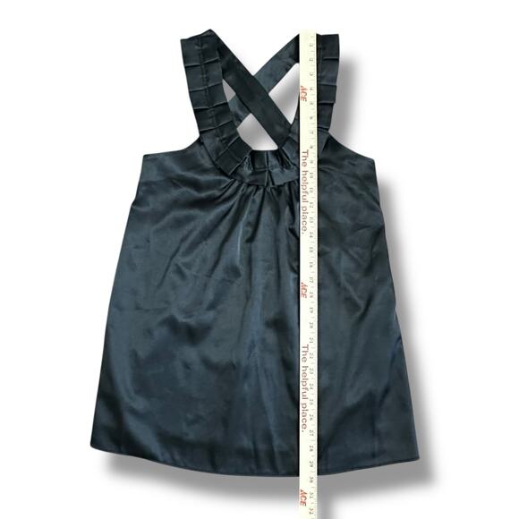 Vintage Zinc Y2K Black Pleated Cross Back Satin Look Halter Top Size Large - Picture 4 of 7